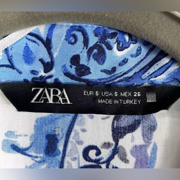 Zara Blue Floral Paisley Poplin Button Front Shirt | Long  Sleeves | Small | New - Picture 6 of 14
